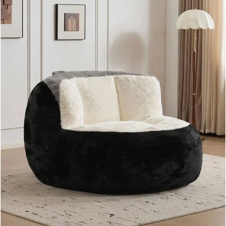 DESVIAE Sitzsack Mehrfarbig aus Kunstfell – 56x45x31 cm – Schaumstofffüllung, rutschfeste Unterseite – Bild 1