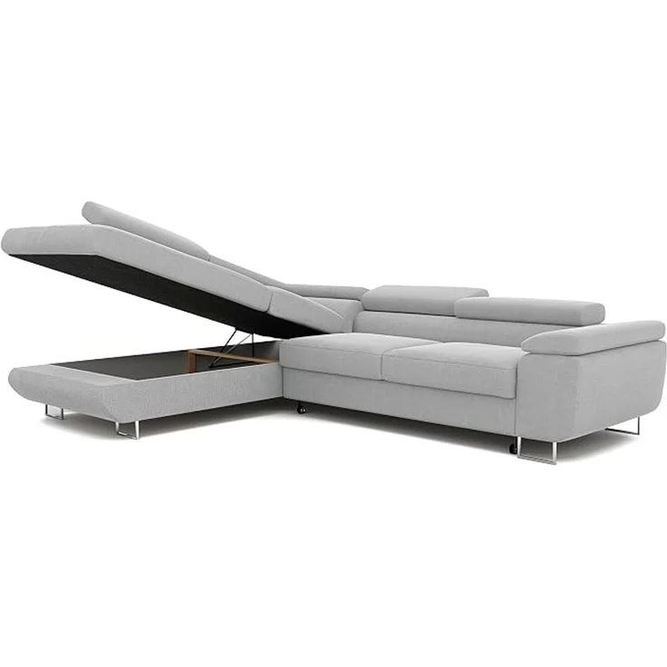 Idohome Ecksofa, Ausrichtung links, mit Bettkasten, Schlaffunktion und verstellbaren Kopfstützen, Hellgrau, 274x203 cm – Bild 4