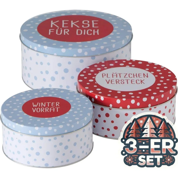 BOLTZE GRUPPE GmbH Keksdose CasaJame Keksdosen Set 3tlg Metall Plätzchendose Kekse für Dich V2
