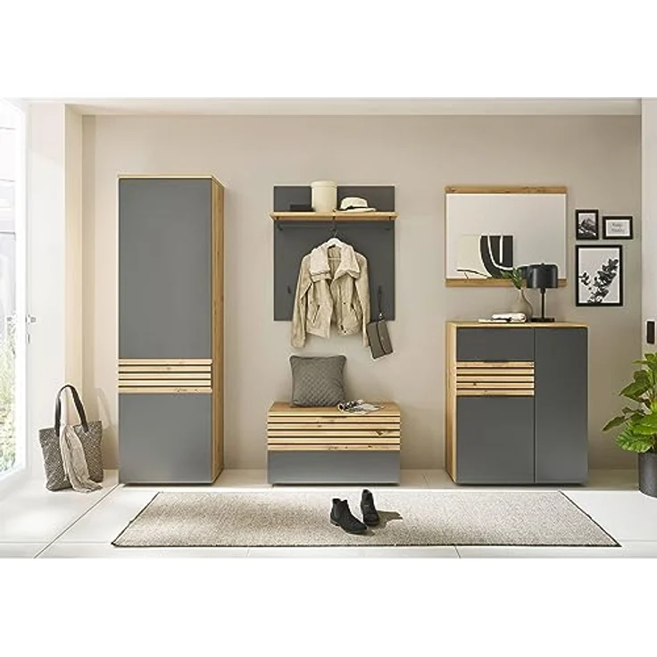 MID.YOU Garderobenpaneel Eiche Artisan, grau, Holzwerkstoff, 85x95x32 cm – Bild 5