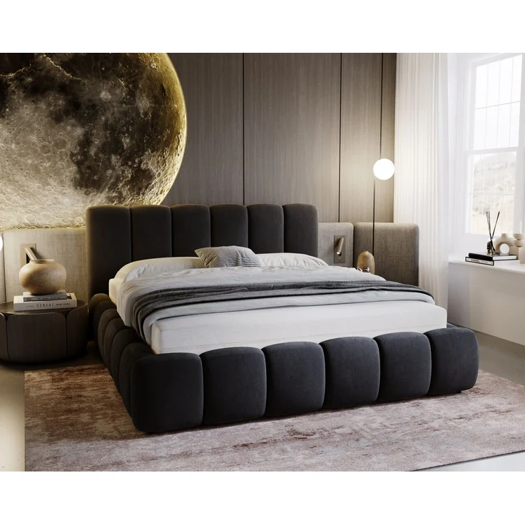 GRAINGOLD Cloud Bett 140x200, Polsterbett mit Bettkasten, Velvet-Stoff, mit Kopfteil, Anthrazit – Bild 1