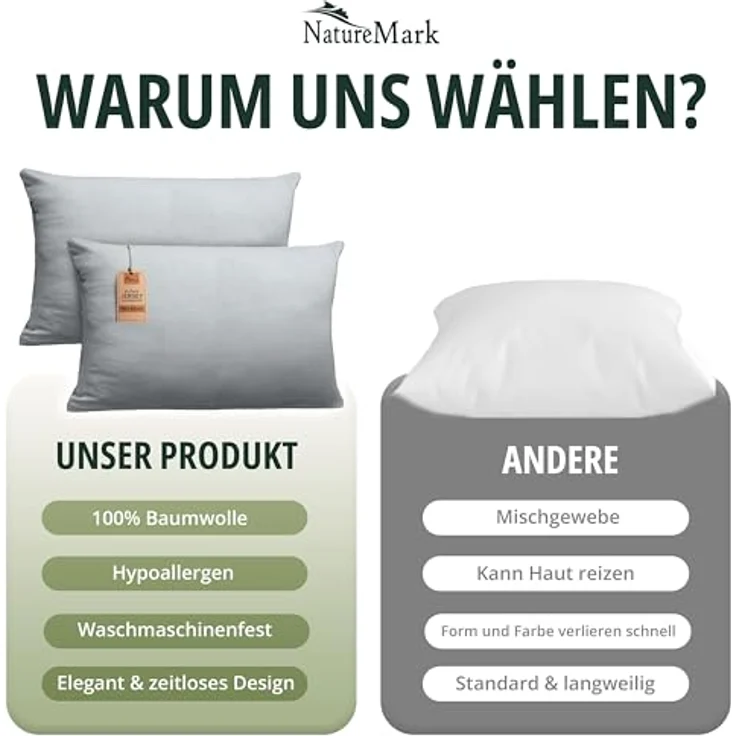 NatureMark 2er Pack Jersey Kissenbezug Kissenhülle Kissenbezüge Seitenschläferkissen Nackenkissen viele Größen und Farben ÖKO-TEX (40x60 cm (Nackenkissen geeignet), Silber grau) – Bild 8