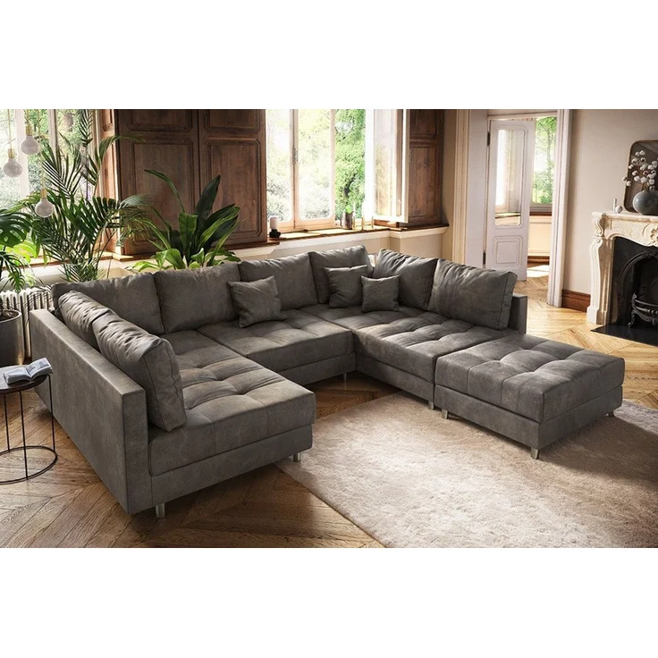 riess-ambiente Wohnlandschaft KENT 305cm taupe / silber, Set 4 Teile, XXL · mit Federkern · inkl. Kissen · Microfaser · Modern Design – Bild 3