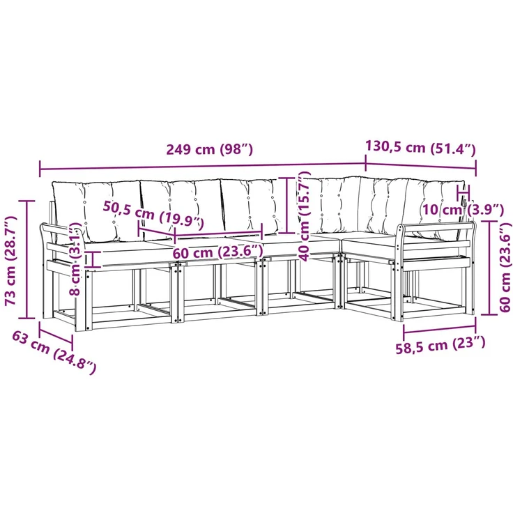 vidaXL Outdoor-Sofagarnitur 5 stk. 5-Sitzer Weiß und Hellgrau 3389477 – Bild 12