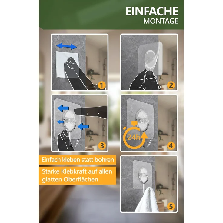 Lindenstein Transparente Klebehaken 29er-Set – selbstklebend, 180° drehbar, für Wand und Decke – Bild 6