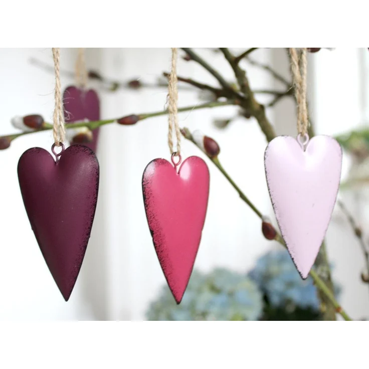 LB H&F Lilienburg Hängedekoration 6er SET Herz Herzen Metall Hängedekoration Anhänger Shabby Hochzeit (modern LILA, Hänger Deko Frühling Herbst Winter DIY Weihnachten Taufe Liebe Muttertag), Metallanhänger Landhaus Hängedeko Fensterhänger Mädchen Gebur... – Bild 4