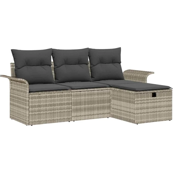 vidaXL Garten-Sofa-Set mit Kissen 4 pcs Hellgrau Poly Rattan 3358851 – Bild 2
