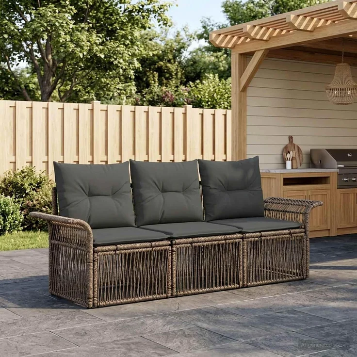 vidaXL Gartensofa-set 3 stk. 3-Sitzer Grau Poly-Rattan 3434747 – Bild 2