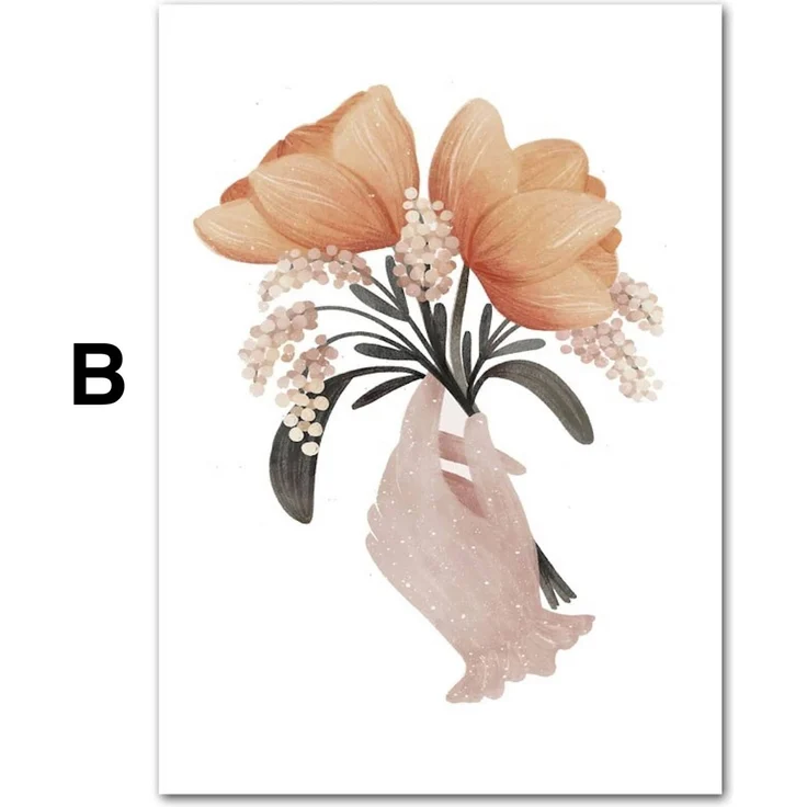 Poster Kinder süße Tiere im Boho Stil Bär Eichhörnchen Schnecke Pilzhaus und Blumen als Deko Print ohne Rahmen - B / 70 x 100 cm