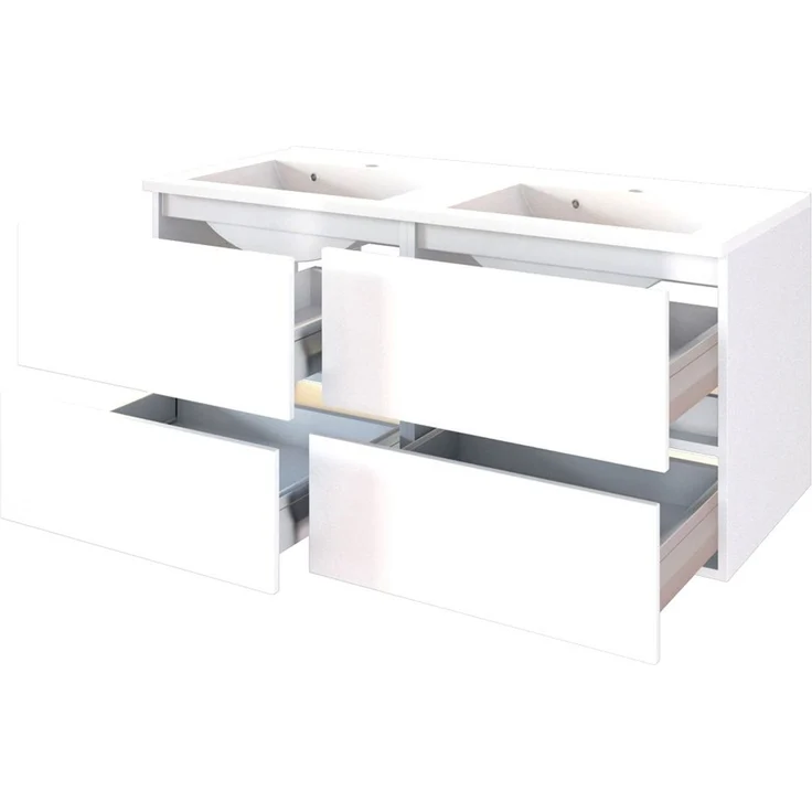 Doppel Waschtisch-Unterschrank inkl. Waschbecken 120 ARLON-03 matt weiß BxHxT 120x56x47 cm – Bild 2