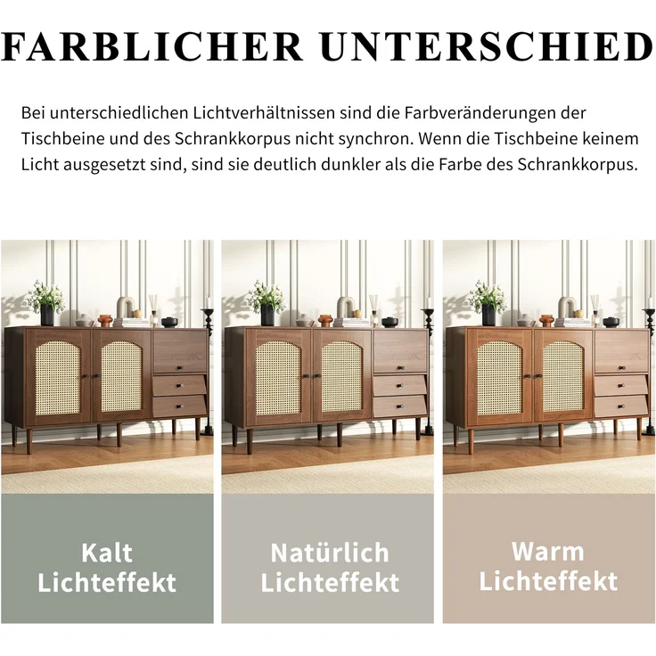Abrihome Sideboard im Landhausstil mit Rattantüren, Braun, 75x40x130 cm – Bild 7