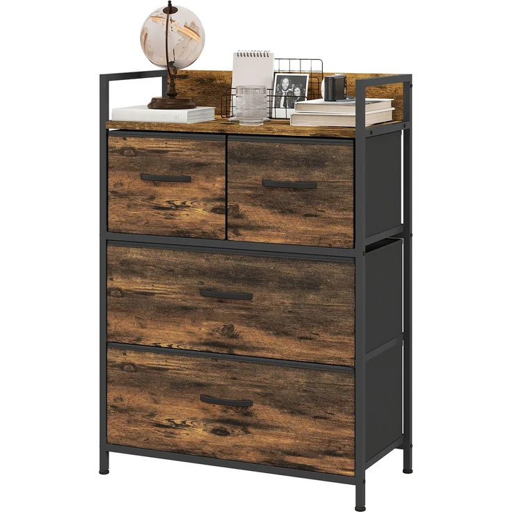 Kommode, Sideboard, 4 Stoffschubladen, Industrial Design, 60x29x85cm, Braun/Schwarz--Rustikal-Braun--60x29x85cm--YOUDENOVA – Bild 2