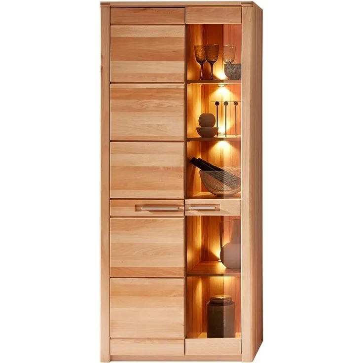 Lomadox Vitrine NEWTON-36 Front Kernbuche massiv, LED-Beleuchtung, B/H/T ca. 85/203/40 cm