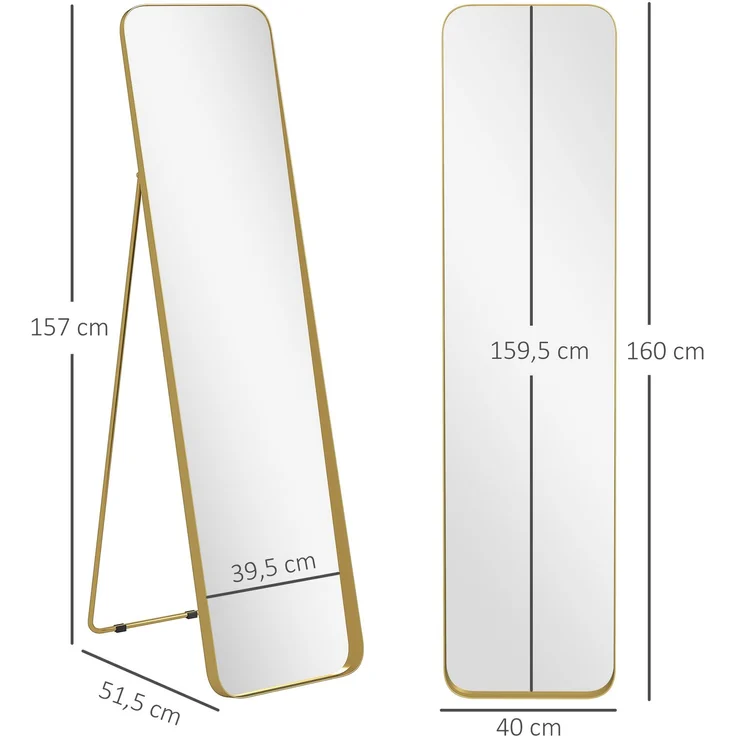 Ganzkörperspiegel, freistehend, neigbar, Metallrahmen, MDF, 160 x 40 cm, Goldfarben--Gold--40x6x160cm--YOUDENOVA – Bild 5