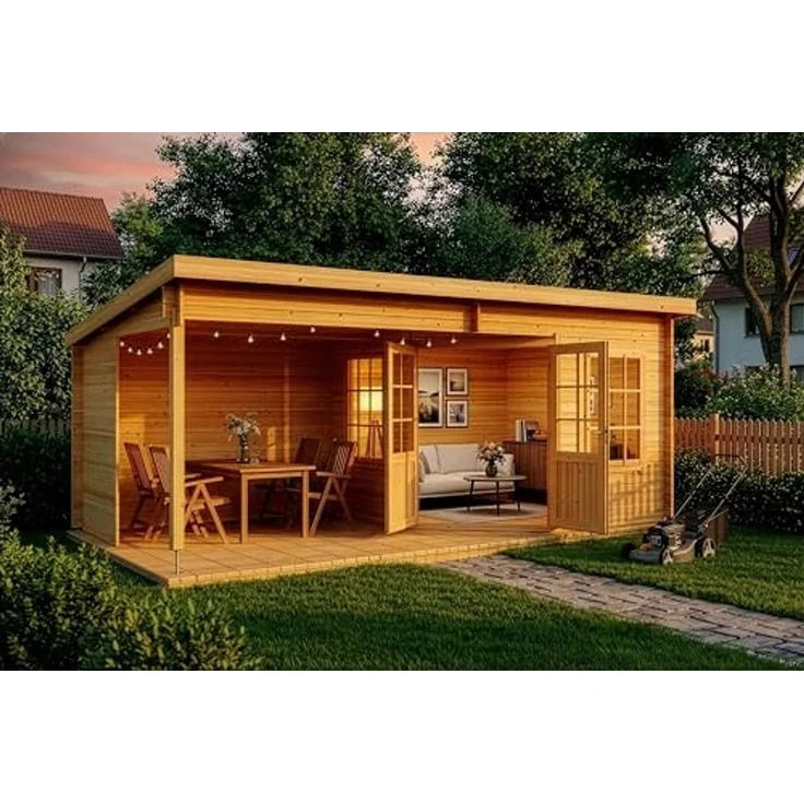 Alpholz Gartenhaus Carl Gartenhaus aus Holz in Pinie Holzhaus mit 28 mm Wandstärke inklusive Terrasse Blockbohlenhaus mit Montagematerial – Bild 2