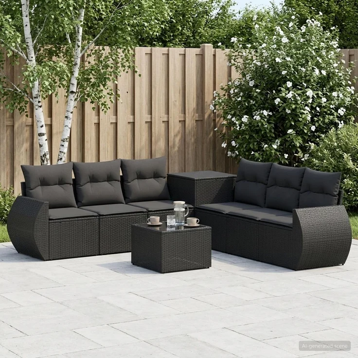 vidaXL Sofa Set 8 stk. Schwarz Polyrattan und Stahl 3448422 – Bild 1