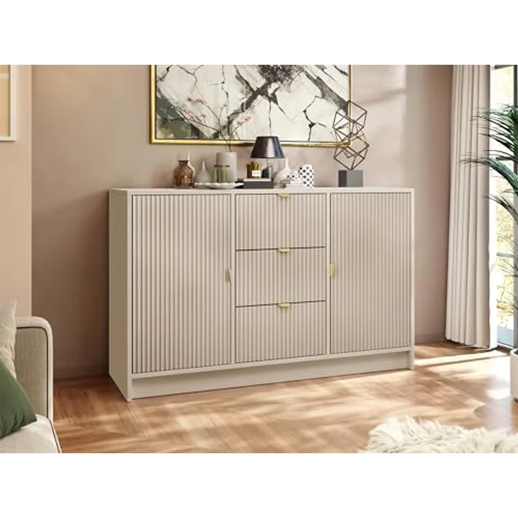 Mirjan24 Sideboard, Sand, Rechteckig, 3 Schubladen, Metall, 118x75x40 cm, für Wohnzimmer – Bild 2