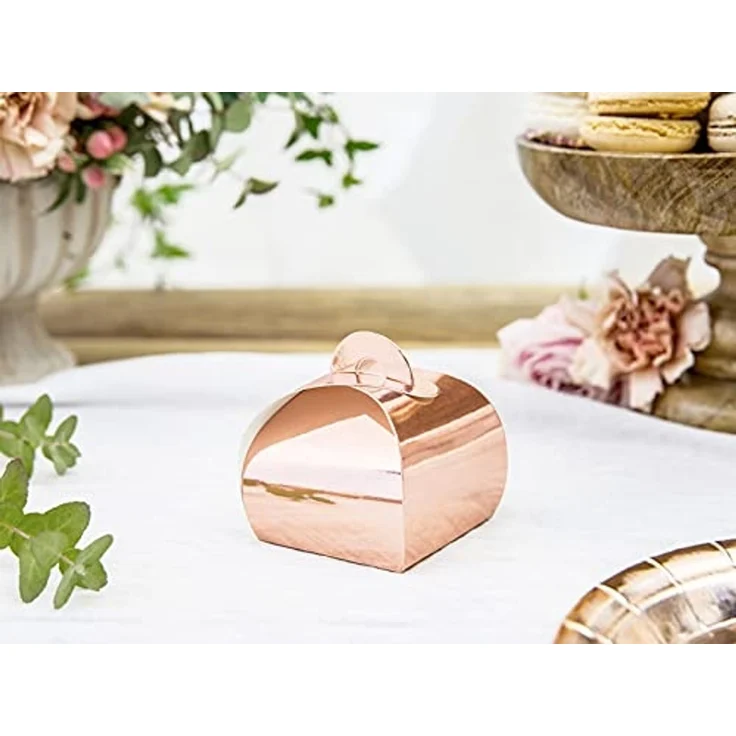 partydeco Geschenkbox, Geschenkbox für Gastgeschenke 6x5.5cm abgerundet 10er Set rosegold – Bild 2