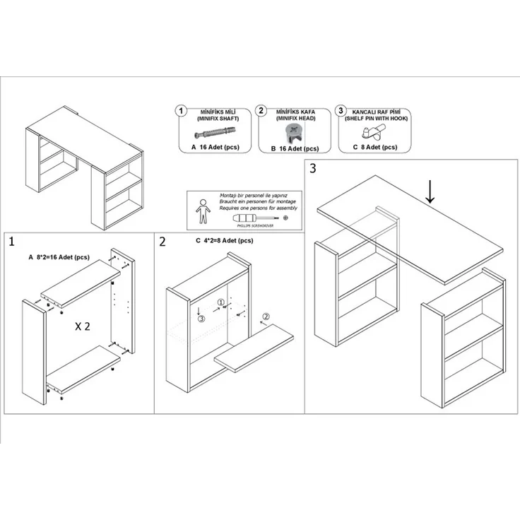 Schreibtisch Note, inkl. Regale, 120x60x75 cm, grau Dekor – Bild 8