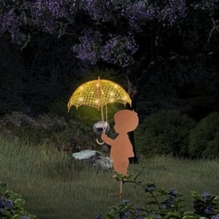 abc HOME LED Gartenleuchte Mädchen, Junge mit Regenschirm, LEDs, Solarpanel, Lichtsensor, Zwei Varianten: Junge und Mädchen – Bild 5