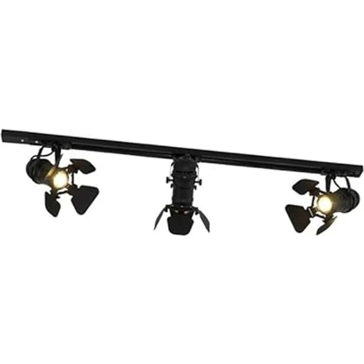 QAZQA Modern Schienensystem Komplettset, 3-flammiger Deckenspot in Schwarz, GU10 dimmbar, für Innenbeleuchtung