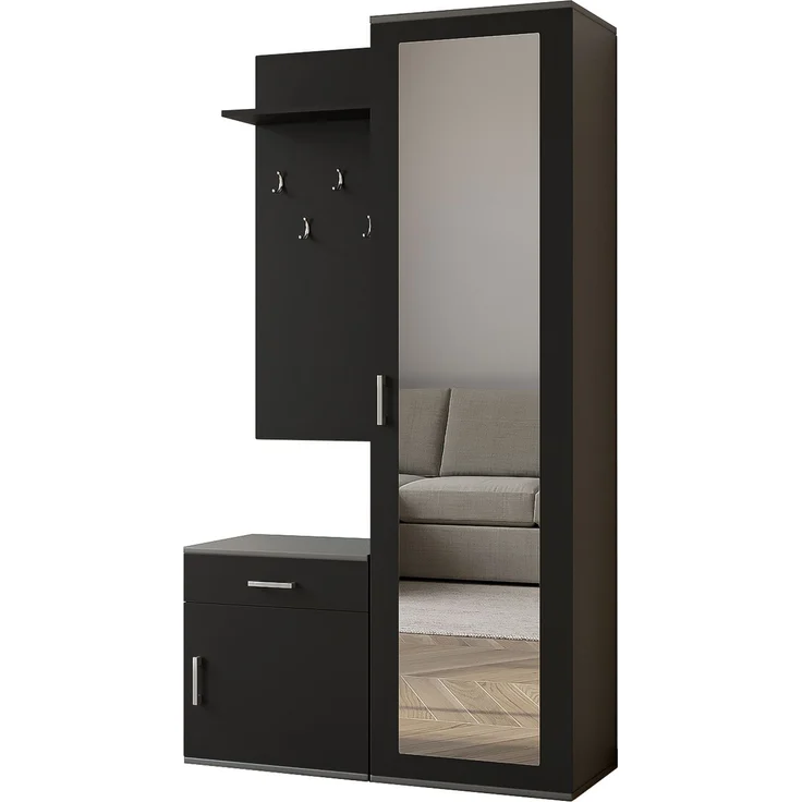 AX LIVING Garderobe mit Spiegel Magnola – 100 cm Breit, Grau & Schwarz – Bild 2