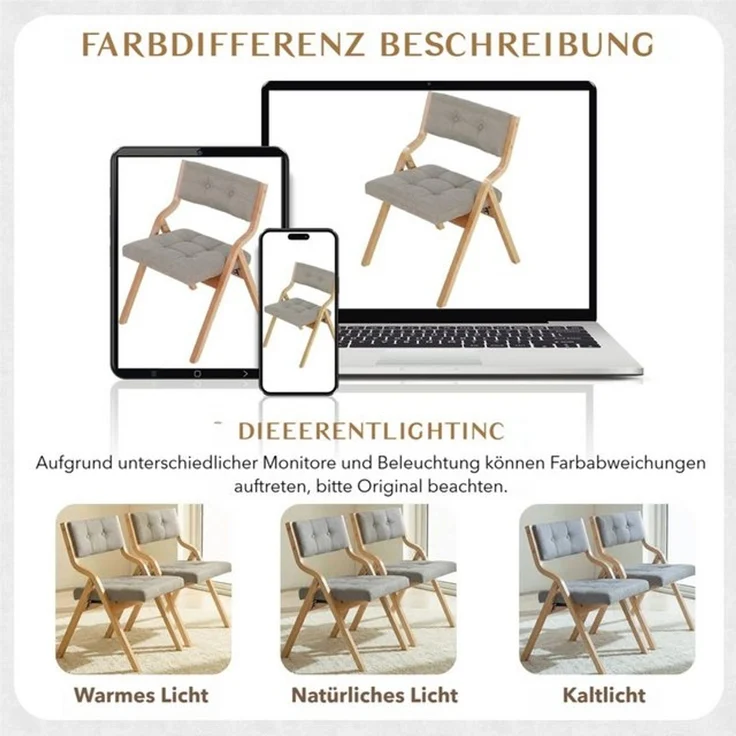 TLGREEN Klappstuhl,Küchenstuhlmit gepolstertem Sitz, (2 St), ergonomisch, platzsparend, rutschfest & stabil – Bild 4
