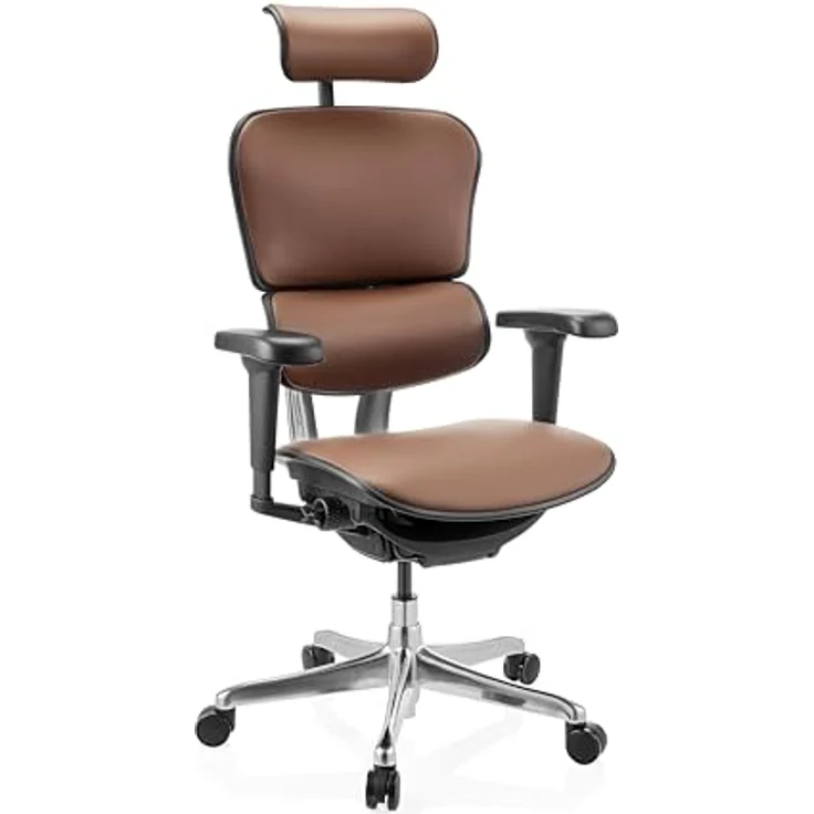 hjh OFFICE Bürostuhl ergonomisch ERGOHUMAN Ultra L GEN2 Originales Design, Bürosessel mit Flexibler Lendenwirbelstütze, Leder, Braun – Bild 1