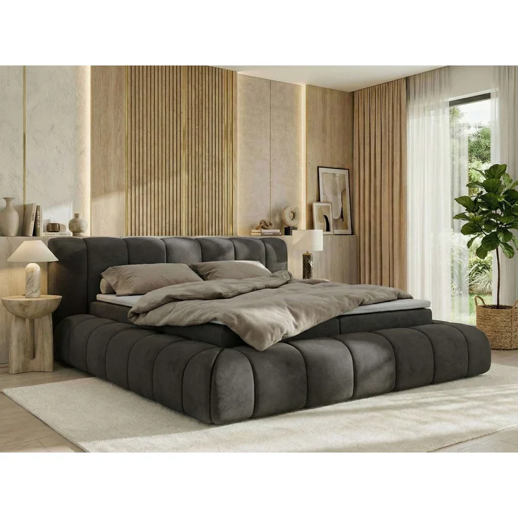 Boxspringbett NUBEA mit 2x Bettkasten & Multipocket-Kern, inkl. Topper T25, Doppelbett mit Stauraum, 200x200 cm, massives Ehebett - H3 - Dunkelgrau Velvet – Bild 1