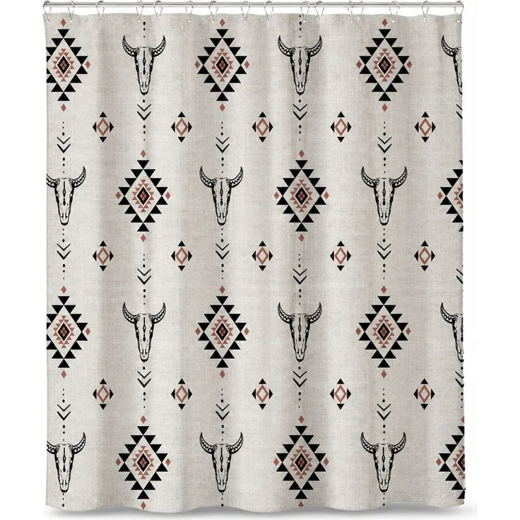 Wasserdichter Duschvorhang im Westernstil mit Ethnomuster Beige 120 x 180 cm