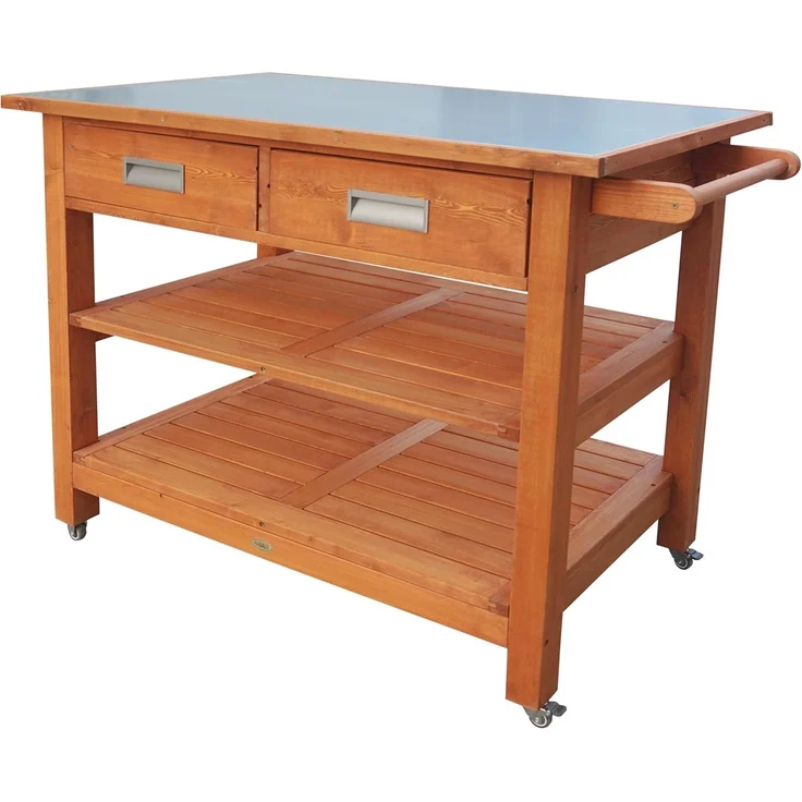 HABAU Serviertisch aus Lärche, mit Rollen und 2 Schubladen, Braun, 107 x 56 x 85 cm