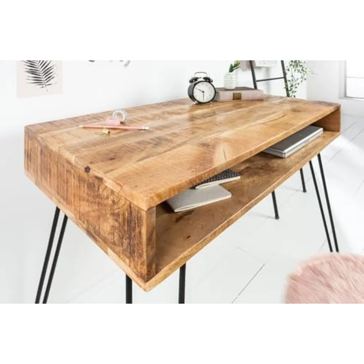 riess-ambiente Schreibtisch SCORPION 100cm natur, Arbeitszimmer · Massivholz · Metall · Home Office – Bild 6