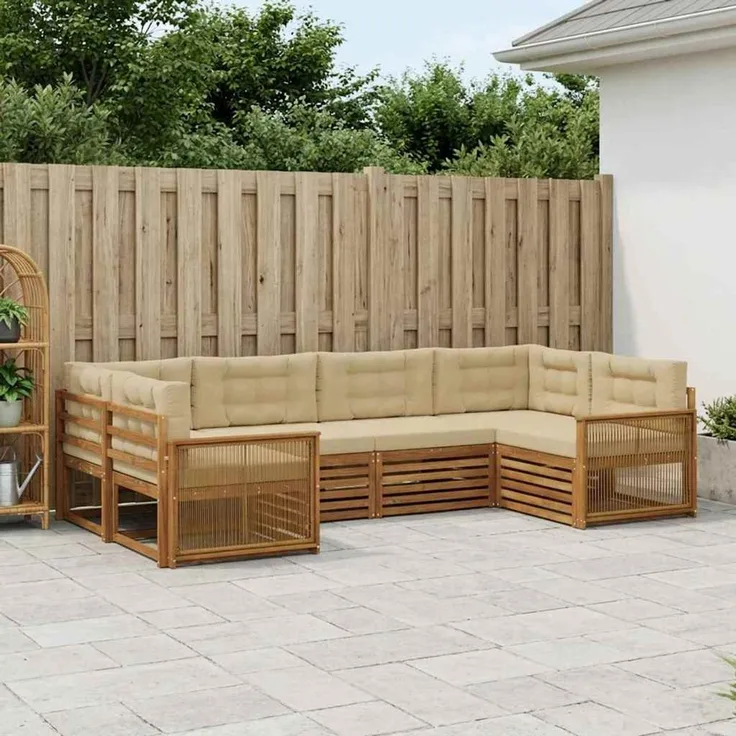 vidaXL Outdoor-Sofagarnitur 6 stk. 6-Sitzer Natur und Beige 3383781