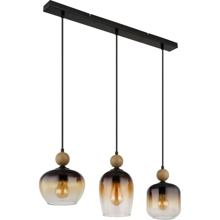 GLOBO LIGHTING Hängeleuchte COMMY, ohne Leuchtmittel, Hängelampe schwarz holzoptik Glas rauchfarben amber klar verlaufend – Bild 2