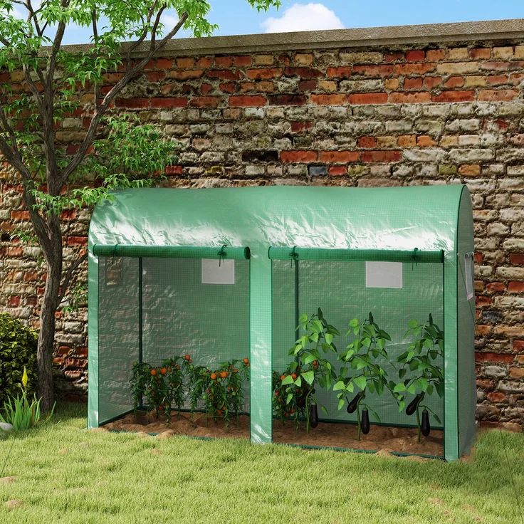 Wohnora-Gewächshaus mit Fernster, Tür, Foliengewächshaus aus Stahl, Treibhaus mit PE-Gitterfolie für Balkon, Garten, Tomatenhaus 300x100x200cm, Tomatengewächshaus für Gemüse, Blumen, Pflanzen, Grün,H 200cm x T 300cm x B 100cm – Bild 3