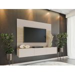 Wohnwand Deromi III, Griffloses Öffnungssystem (Farbe: Sandbeige + Eiche Cremona)