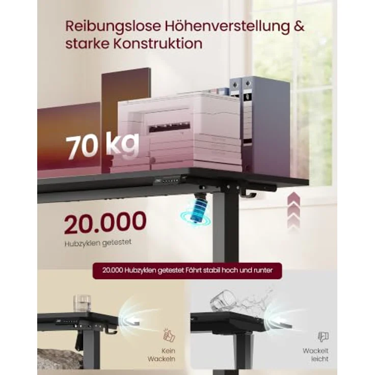 VASAGLE Höhenverstellbarer Schreibtisch, Memory-Funktion mit 4 Höhen | 100 x 60 cm, Stehtisch, Computertisch, Erinnerung bei langem Sitzen, für Büro, Schwarz, BALOK Kollektion LSD310BZ03 – Bild 5