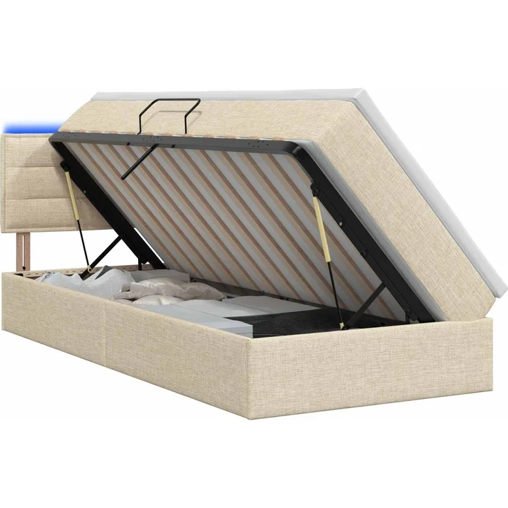 vidaXL LED-Speicherbett mit Matratze Creme 90 x 200 cm Stoff 3458977 – Bild 2