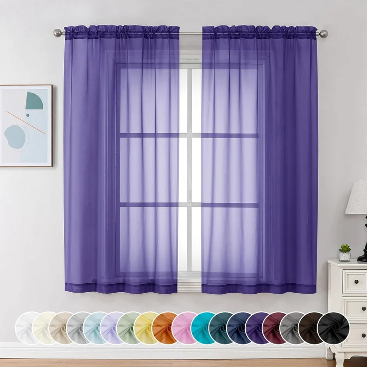 Chyhomenyc Durchsichtige Vorhänge, 160 cm lang, 2 Paneele, lichtfilternde Stangentasche, Fenster, durchscheinende Vorhänge für Schlafzimmer, Wohnzimmer, 107x160 cm, 2 Paneele, Lila