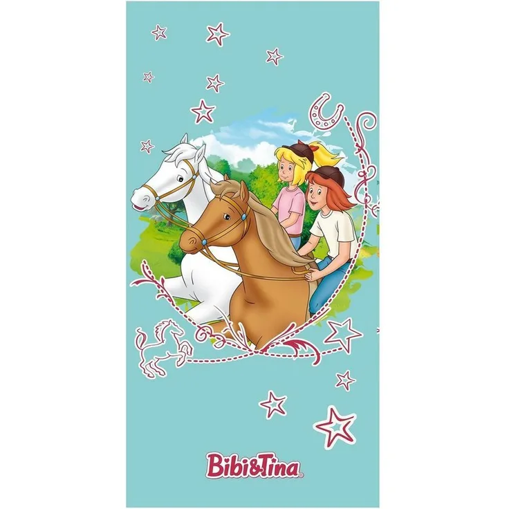 Bibi und Tina Handtuch für Mädchen 75x150 cm großes Strandtuch Türkis aus 100% Baumwolle