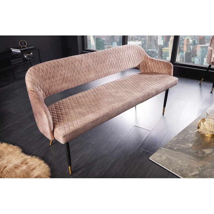 riess-ambiente Sitzbank PARIS 160cm greige / schwarz (Einzelartikel, 1-St), Esszimmer · Samt · Metall · Rückenlehne · Schlafzimmer · Retro Design – Bild 1