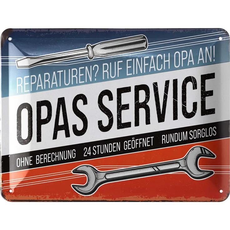 LANOLU Blechschild Opas Service - 15x20cm – Metall – Mehrfarbig – 15143