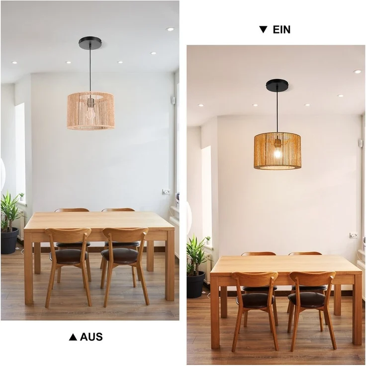 Zedelmaier Pendelleuchte Hängelampe hängend Deckenlampe Deckenleuchte E27 x 1/max. 40 W, Lampenschirm aus dicker Papierschnur, Boho-Design – Bild 2
