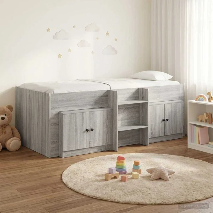 vidaXL Loft Bettgestell mit Schrank 3 stk. Sonoma-Grau Holzwerkstoff 3423379 – Bild 1