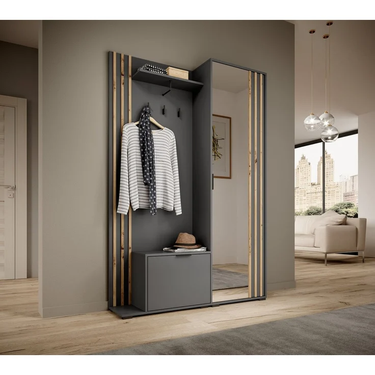 Compleo Garderoben-Set mit Spiegel, Flur Set, (Kleiderbügel, Schuhregal, Schrank), Breite: 131 cm – Bild 1