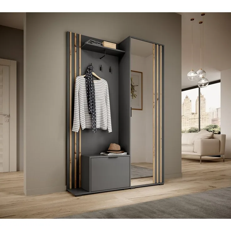 Compleo Garderoben-Set mit Spiegel, Flur Set, (Kleiderbügel, Schuhregal, Schrank), Breite: 131 cm