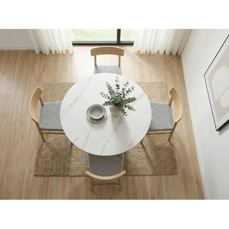 Esstisch rund 120cm mit weißer Sinterstein Tischplatte in Marmor Optik - Esszimmertisch Küchentisch für 6 Personen modern - Design Tisch Metallgestell Walnuss-Optik Esszimmer Küche – Bild 5