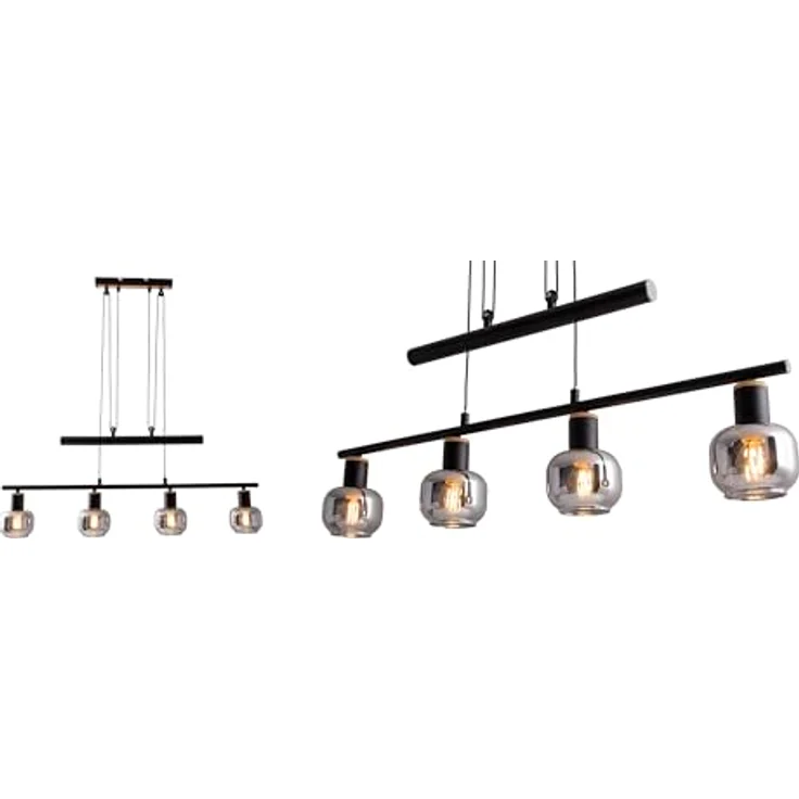 Näve Pendelbalkenleuchte Fumoso 4-flammig, Schwarz/Natur mit E14 Fassungen und höhenverstellbar von 100 cm bis 160 cm – Bild 8