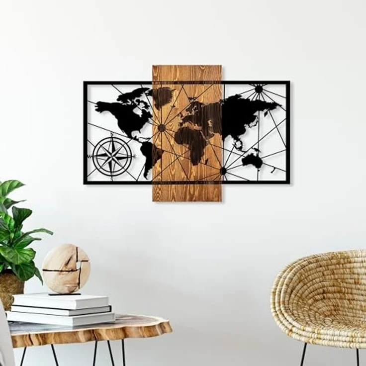Wallity 'World Map 3-M' Dekoratives Wandaccessoire aus Holz, Walnuss / Schwarz, 84 x 57 cm – Bild 4