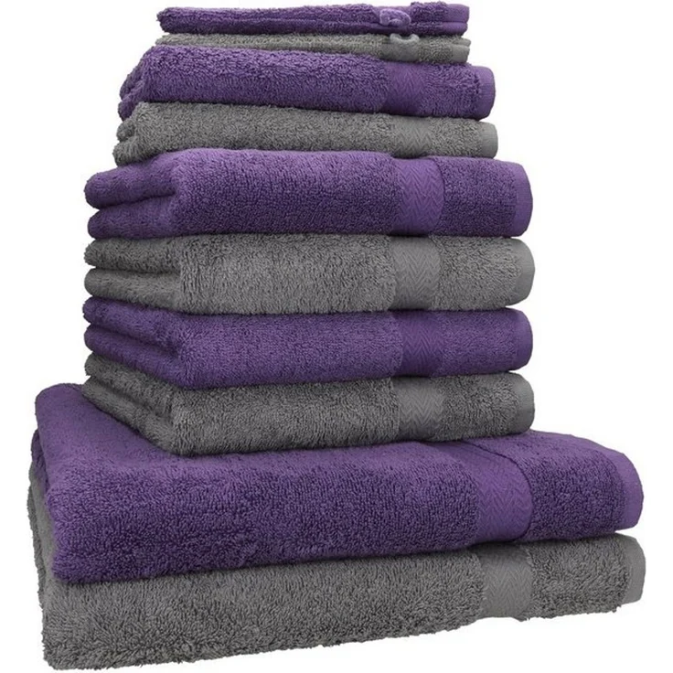 Betz Handtuch Set 10-tlg. Handtuch-Set Premium Farbe Lila & Anthrazit, 100% Baumwolle (Set, 10-St) – Bild 4